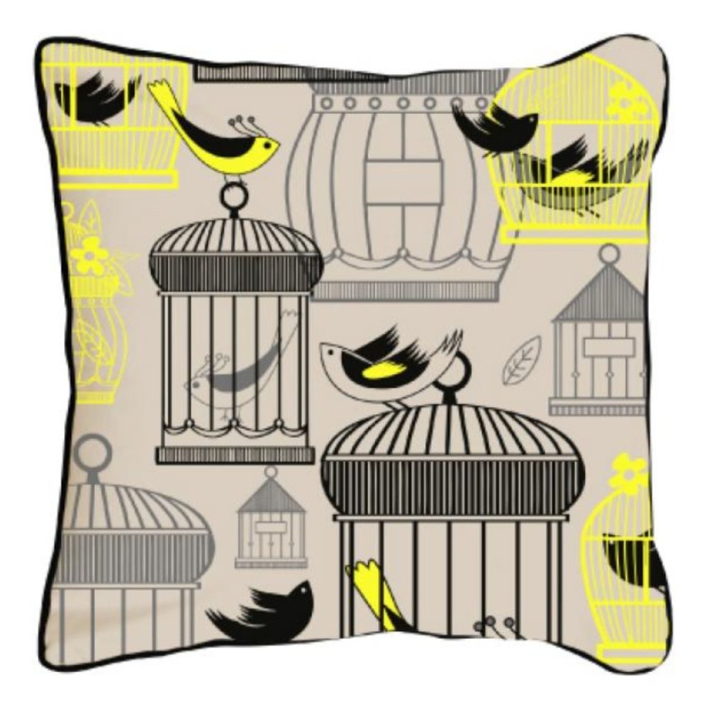 MODSHOP THROW PILLOW-BIRD CAGES-SILK SCREEN ON LINEN-GLAM HOLLYWOOD MODERN